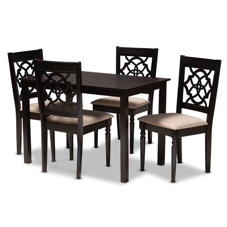 Baxton Studio Renaud Sand Upholstered Espresso Finished 5-Piece Wood Dining Set 157-9729-8026